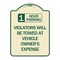 Signmission 1 Hour Parking Violators Will Towed Vehicle Owners Expense Alum Sign, 18" L, 24" H, TG-1824-24647 A-DES-TG-1824-24647 - alternate 1